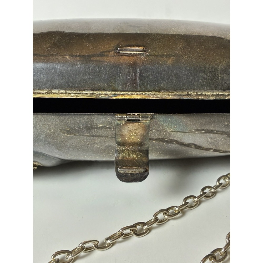Vintage Mexican Metal Purse w/Art Deco Gem Eyed Panther, Velvet, Chain Strap - Picture 6 of 14